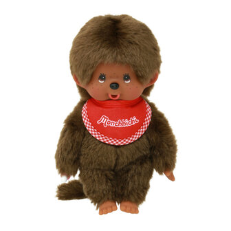 Monchhichi Jongen bruin met slab rood (20cm)