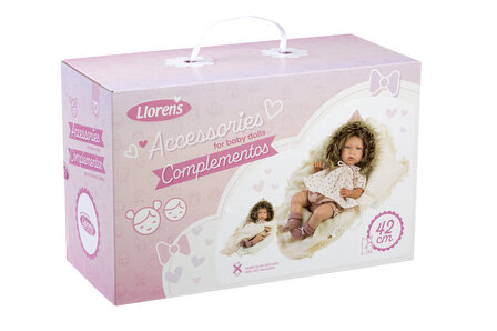 Llorens kledingset en accessoires Mimi roze met bont voor poppen van 42 cm