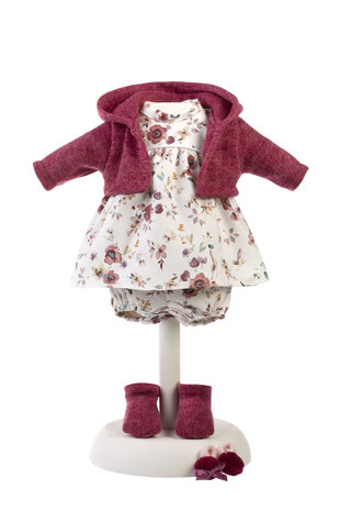 Llorens kleding set gebloemd rood voor poppen van 33 cm