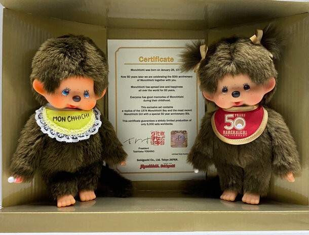 Monchhichi Set 50 jaar jongen meisje met certificaat