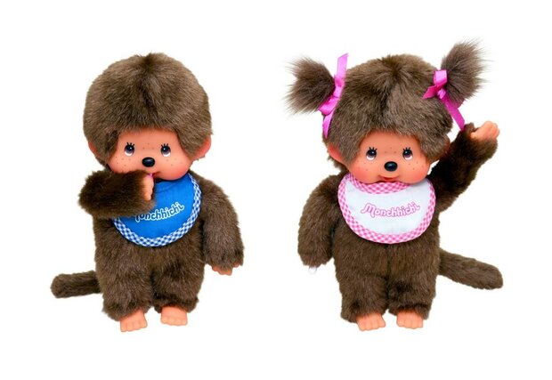 Monchhichi Meisje met slab roze (20cm)