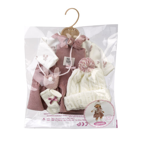 Llorens kleding set Carla rib roze voor poppen van 42 cm